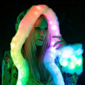 FURROCIOUS FURR Women's LED festival Coat in "Metallic Floral" for Burning Man